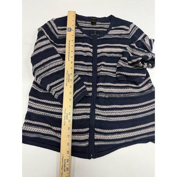 Ann Taylor Factory Full Zip Cardigan Women’s Navy Stripe Sweater Size Large - Picture 2 of 4
